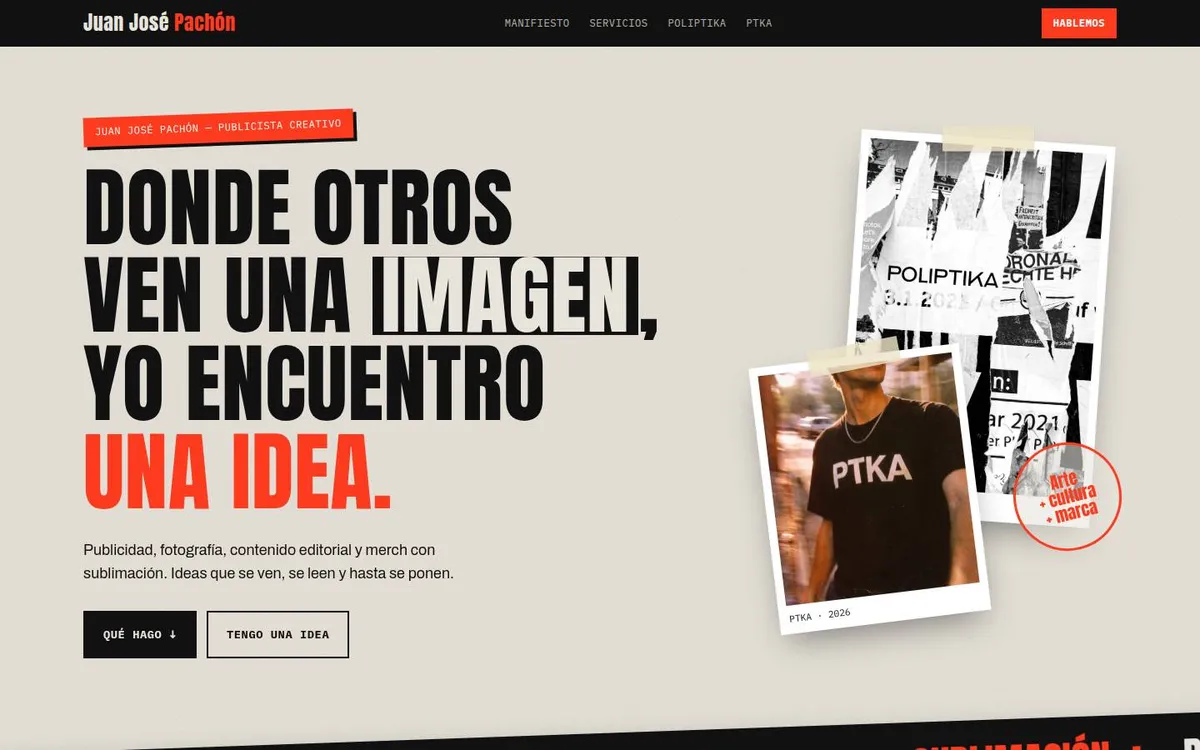Propuesta A en escritorio: afiche callejero con tipografía condensada gigante y fotos pegadas con cinta